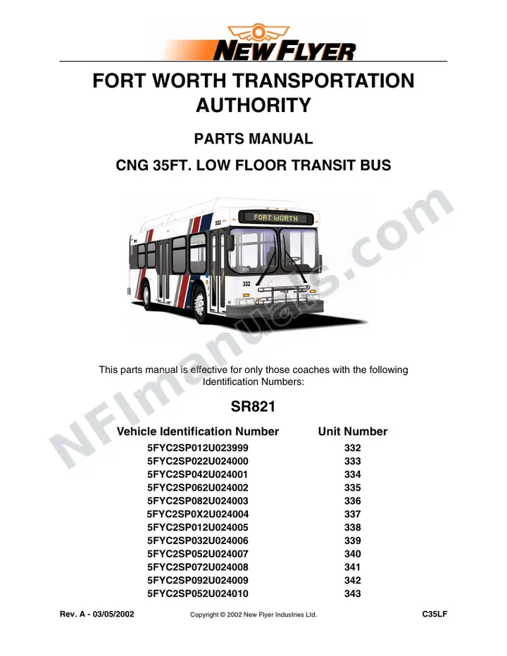 SR821 Parts Manual, Fort Worth Transportation Authority first-page preview