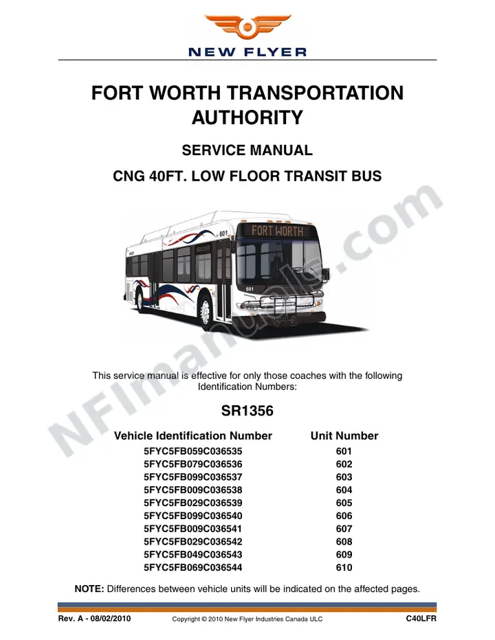 SR1356 Service Manual, Fort Worth Transportation Authority first-page preview