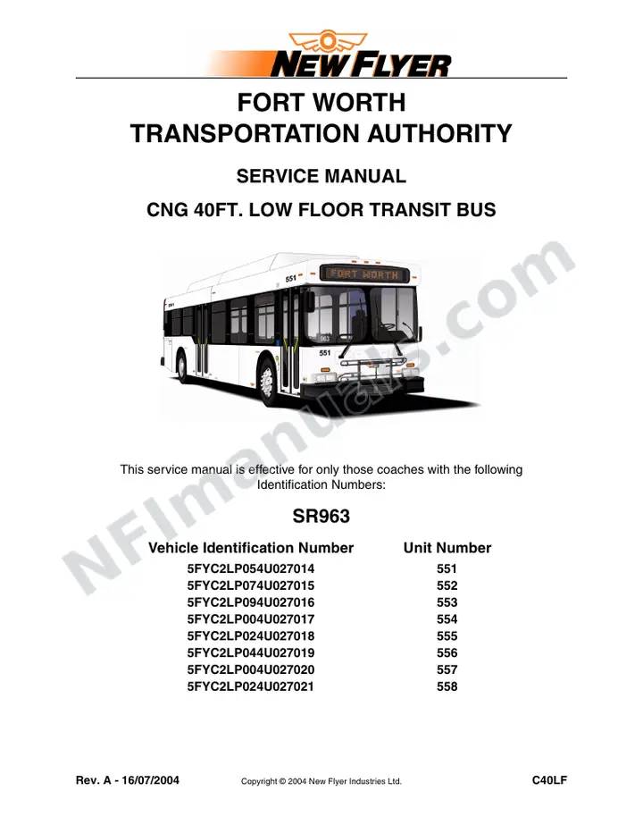 SR963 Service Manual, Fort Worth Transportation Authority first-page preview
