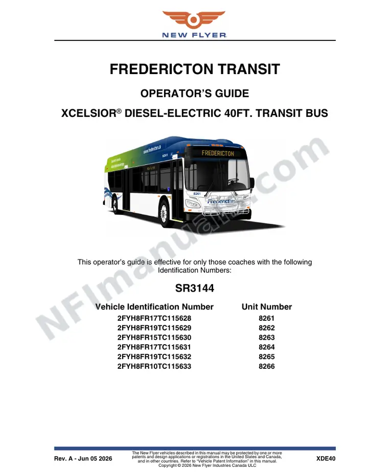 New Flyer XDE40 Manual Package - Fredericton Transit included manual preview