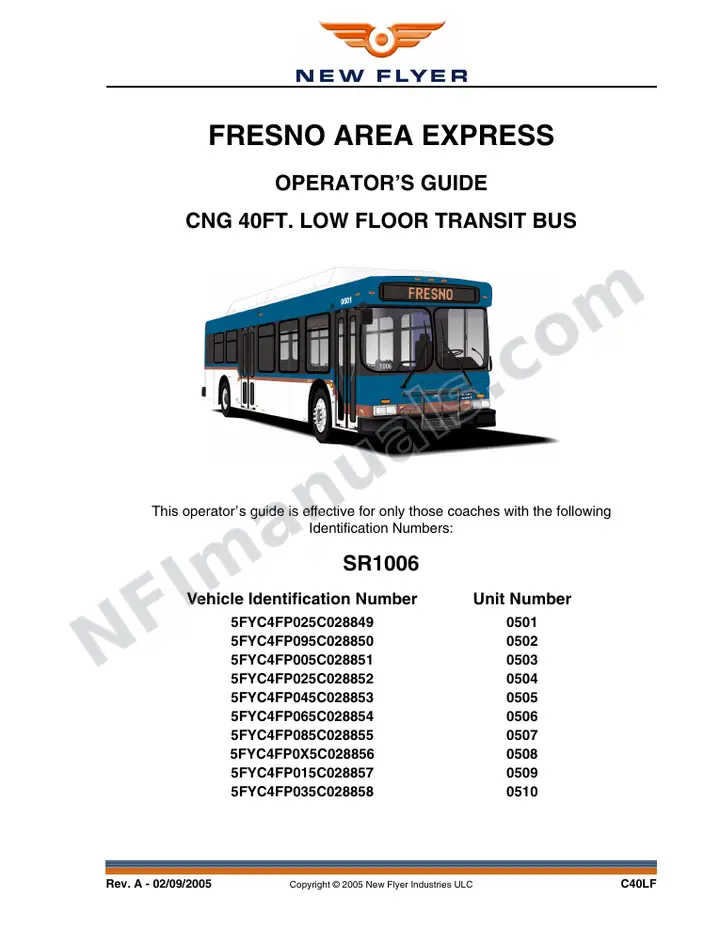 New Flyer C40LF Manual Package - Fresno Area Express included manual preview