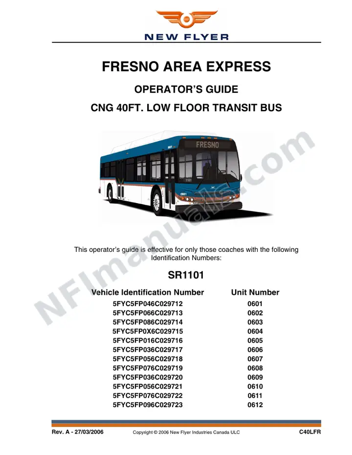 New Flyer C40LFR Manual Package - Fresno Area Express included manual preview