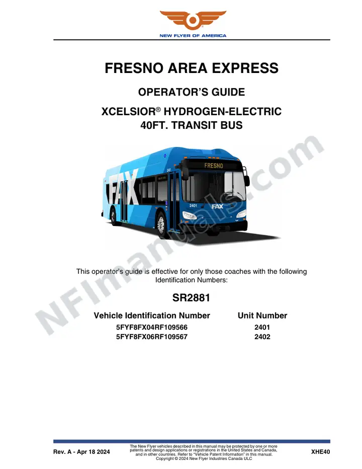 New Flyer XHE40 Manual Package - Fresno Area Express included manual preview