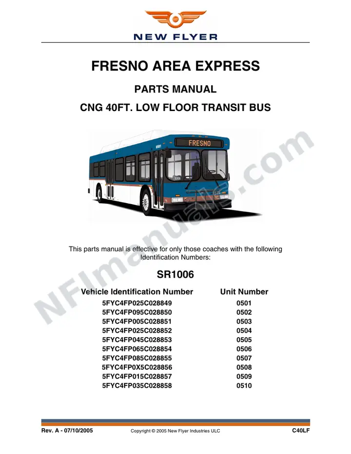 SR1006 Parts Manual, Fresno Area Express first-page preview