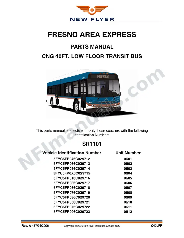 SR1101 Parts Manual, Fresno Area Express first-page preview