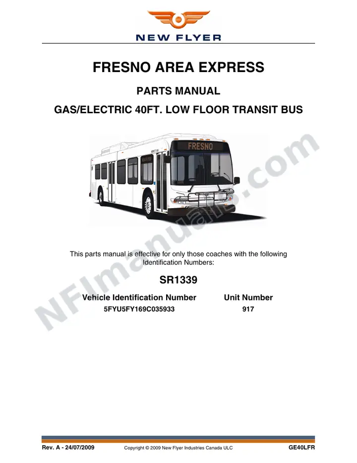 SR1339 Parts Manual, Fresno Area Express first-page preview