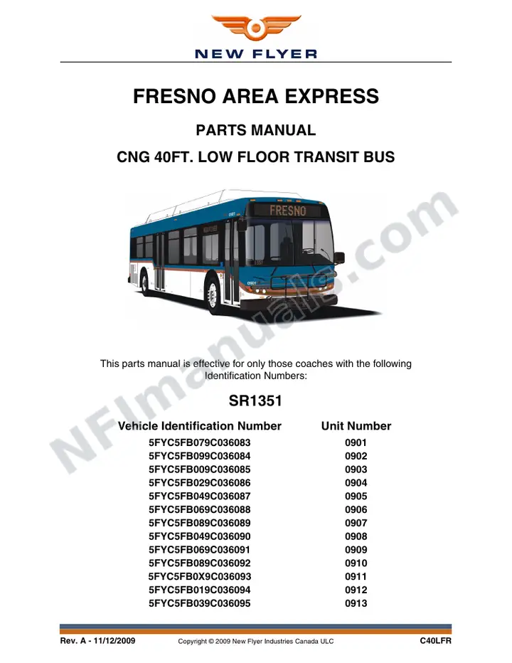 SR1351 Parts Manual, Fresno Area Express first-page preview