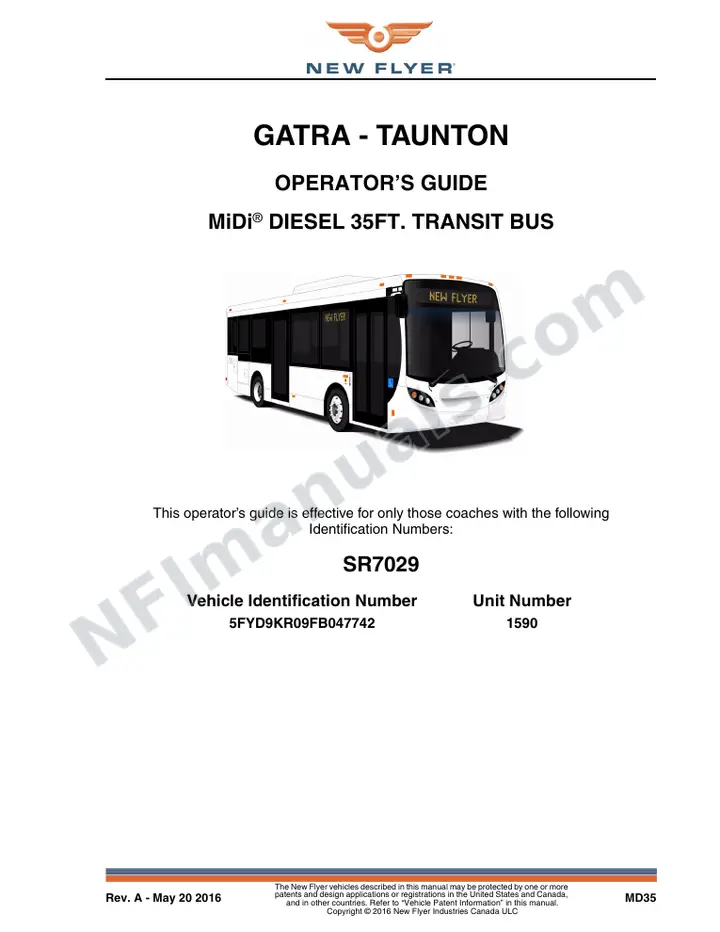 New Flyer MD35 Manual Package - GATRA - Taunton included manual preview