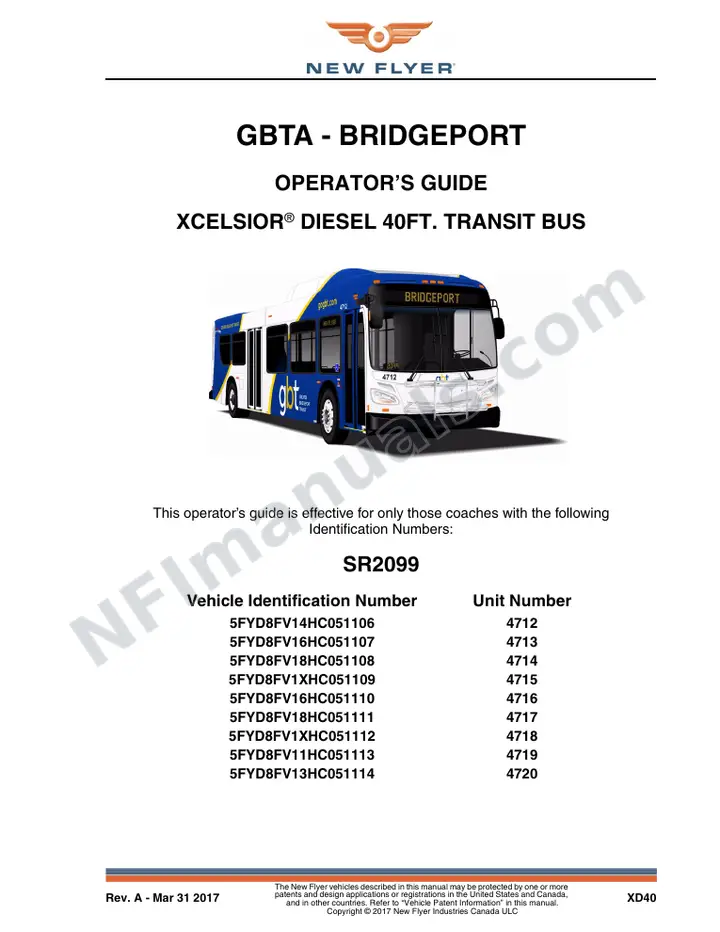 New Flyer XD40 Manual Package - GBTA - Bridgeport included manual preview