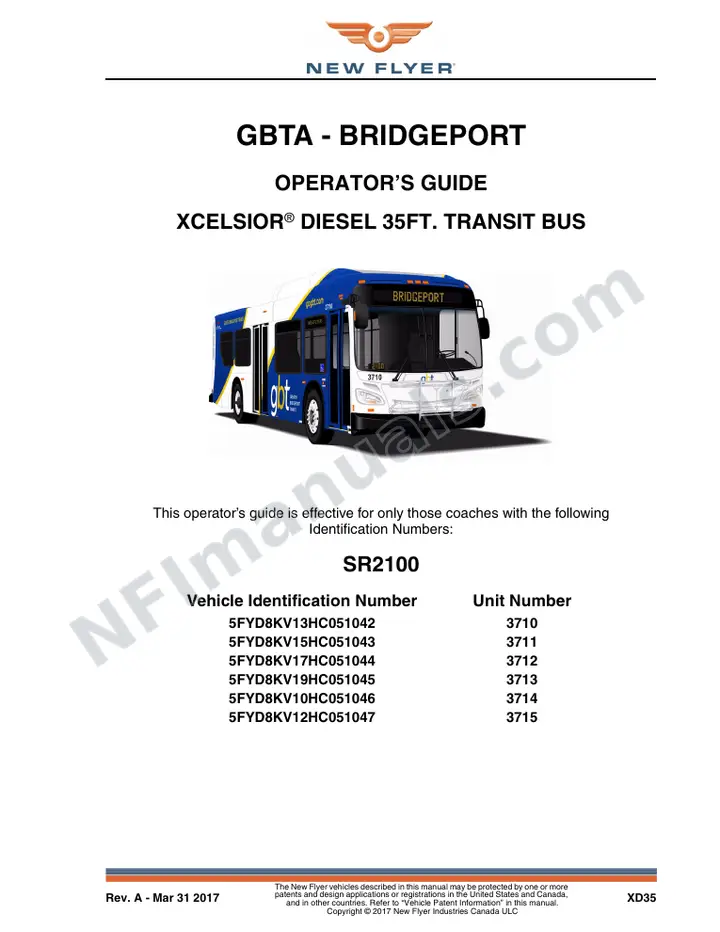 New Flyer XD35 Manual Package - GBTA - Bridgeport included manual preview