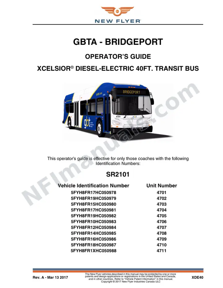 New Flyer XDE40 Manual Package - GBTA - Bridgeport included manual preview