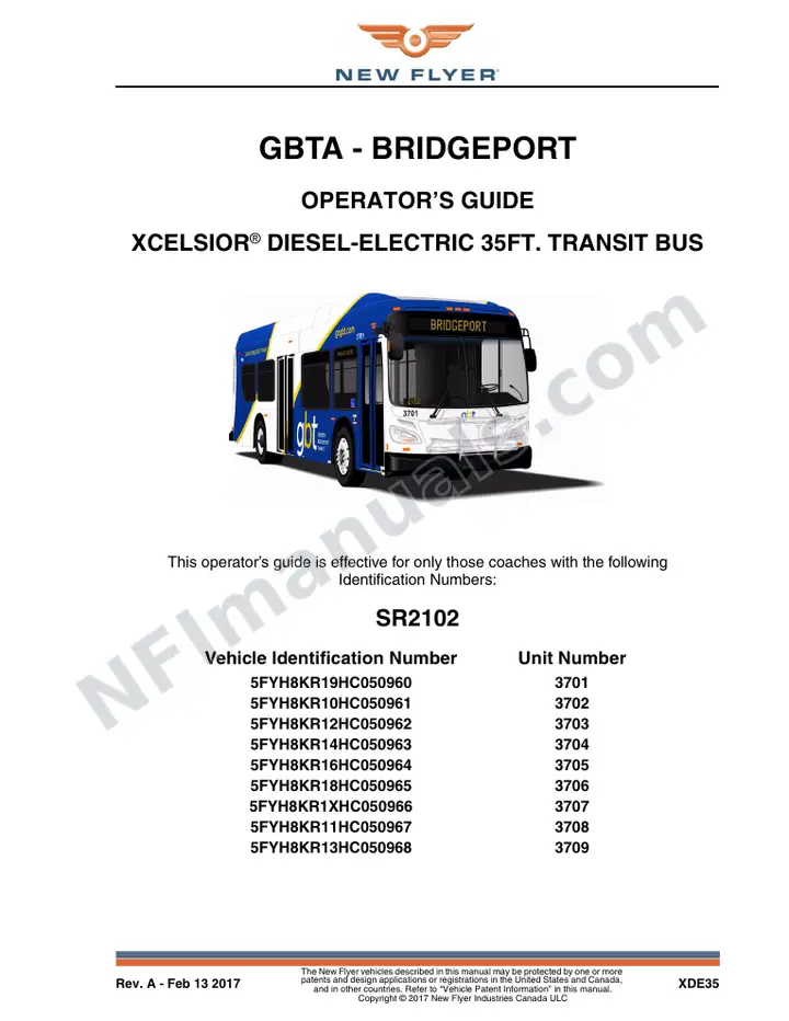 New Flyer XDE35 Manual Package - GBTA - Bridgeport included manual preview