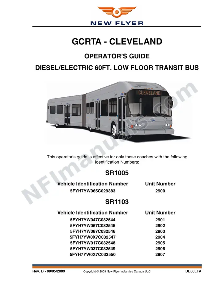 New Flyer DE60LFA Manual Package - GCRTA - Cleveland included manual preview