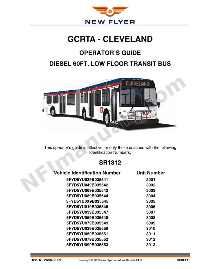 New Flyer D60LFR Manual Package - GCRTA - Cleveland included manual preview