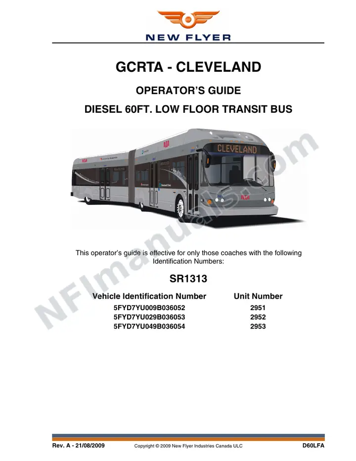 New Flyer D60LFA Manual Package - GCRTA - Cleveland included manual preview
