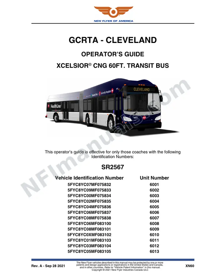 New Flyer XN60 Manual Package - GCRTA - Cleveland included manual preview