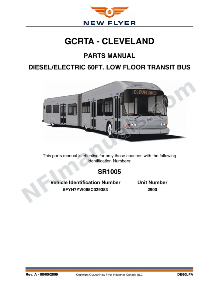 SR1005 Parts Manual, GCRTA - Cleveland first-page preview
