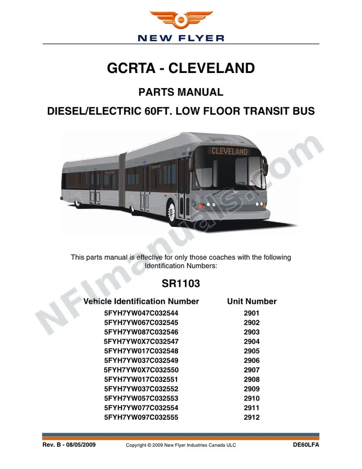 SR1103 Parts Manual, GCRTA - Cleveland first-page preview