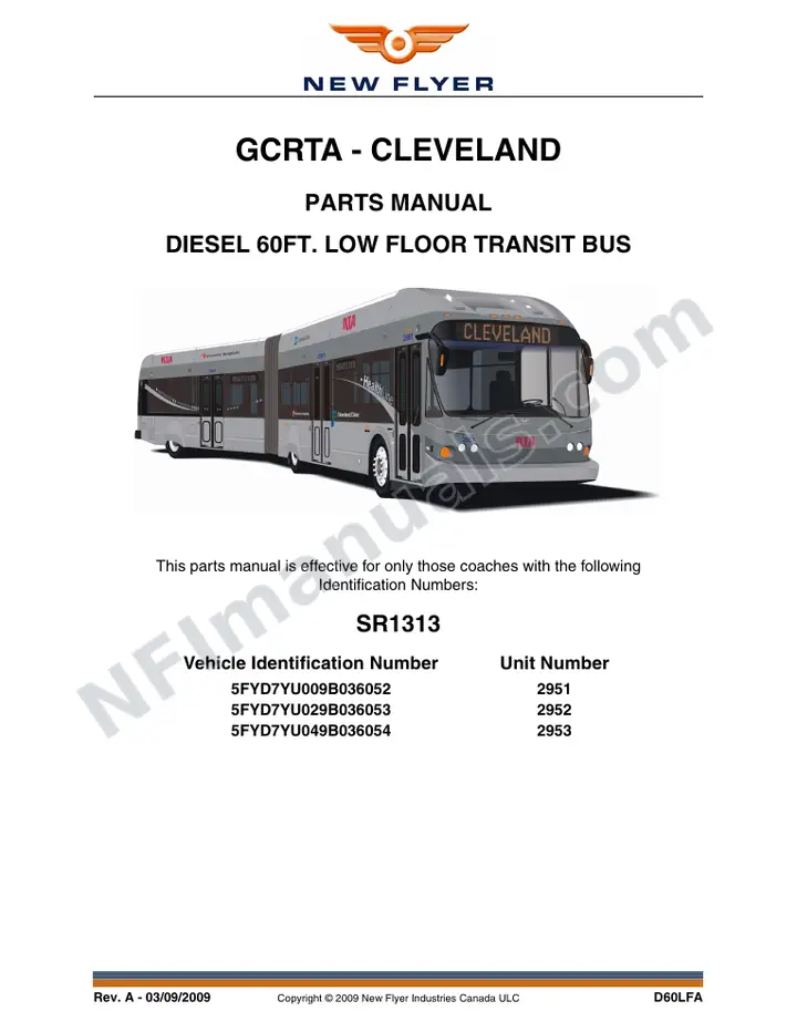 SR1313 Parts Manual, GCRTA - Cleveland first-page preview
