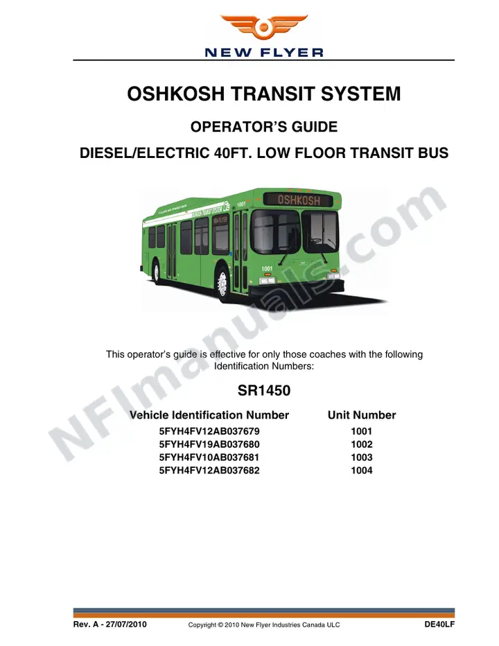 New Flyer DE40LF Manual Package - GO Transit - Oshkosh included manual preview