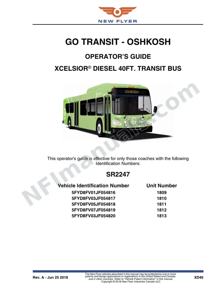 New Flyer XD40 Manual Package - GO Transit - Oshkosh included manual preview