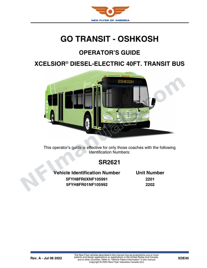 New Flyer XDE40 Manual Package - GO Transit - Oshkosh included manual preview