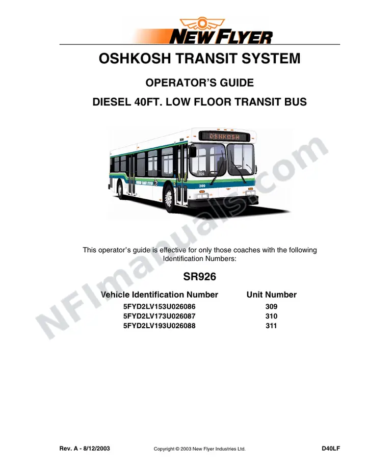 SR926 Operator's Guide, Oshkosh Transit System first-page preview