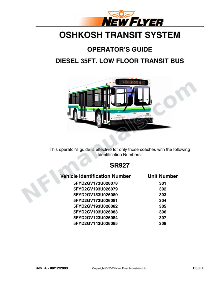New Flyer D35LF Manual Package - GO Transit - Oshkosh included manual preview