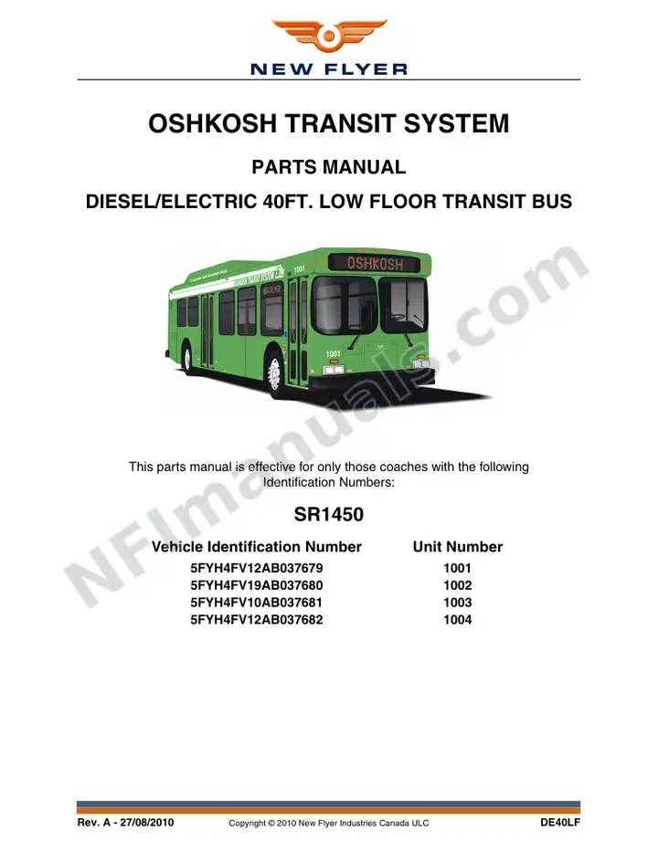 SR1450 Parts Manual, Oshkosh Transit System first-page preview