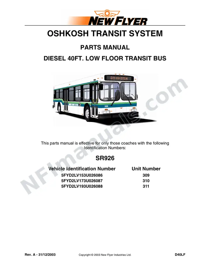 SR926 Parts Manual, Oshkosh Transit System first-page preview