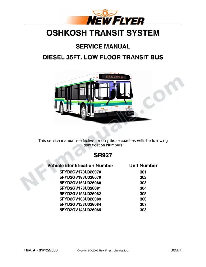 SR927 Service Manual, Oshkosh Transit System first-page preview