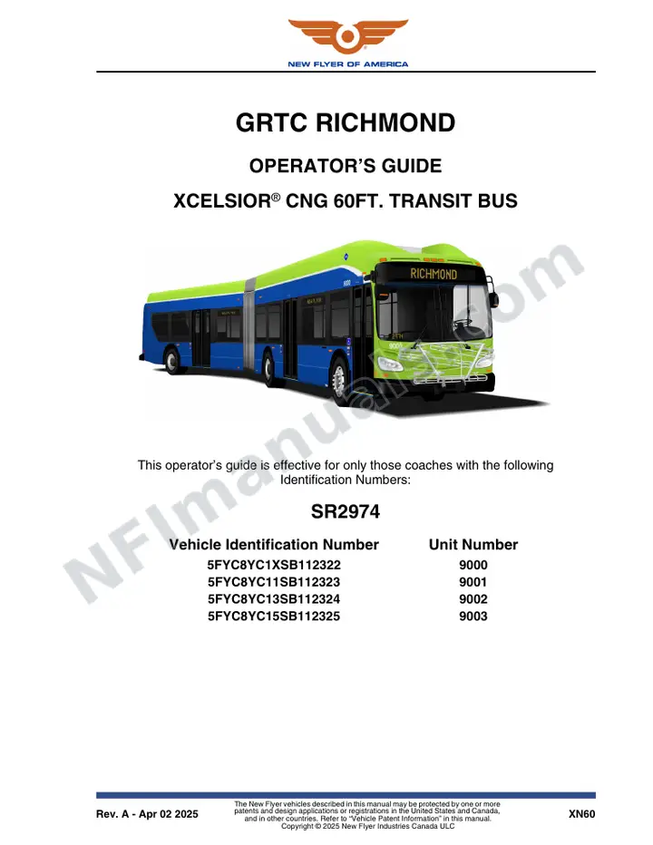 New Flyer XN60 Manual Package - GRTC Richmond included manual preview