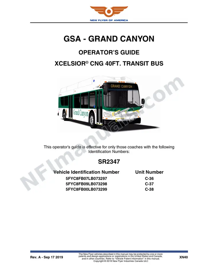 New Flyer XN40 Manual Package - GSA - Grand Canyon included manual preview