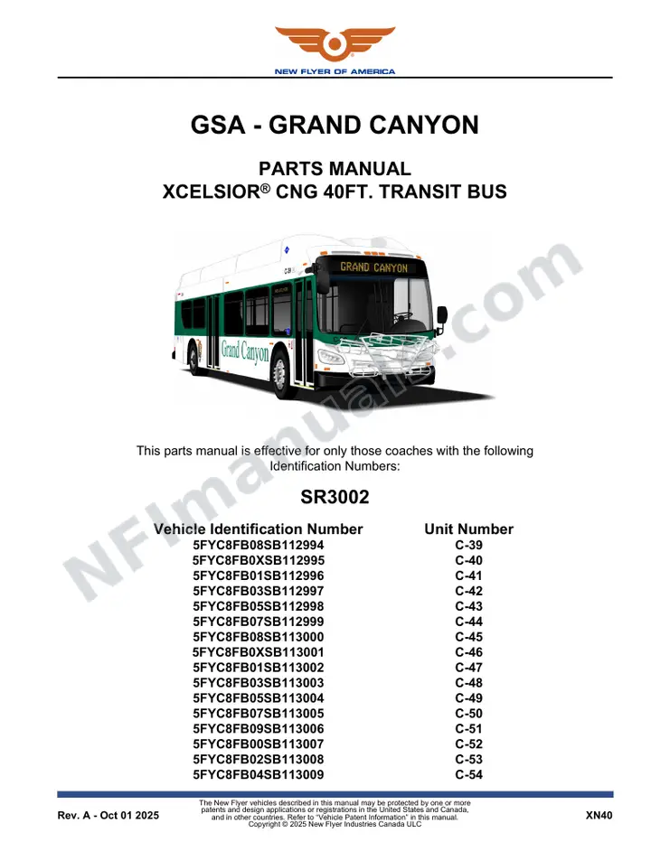 SR3002 Parts Manual, GSA - Grand Canyon first-page preview