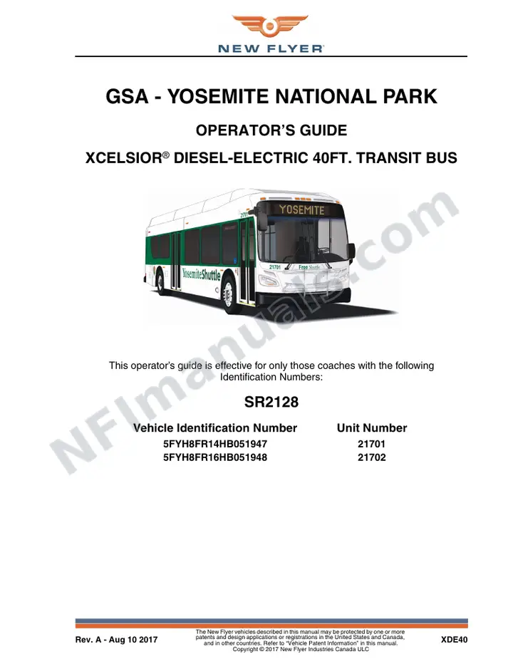 New Flyer XDE40 Manual Package - GSA - Yosemite National Park included manual preview