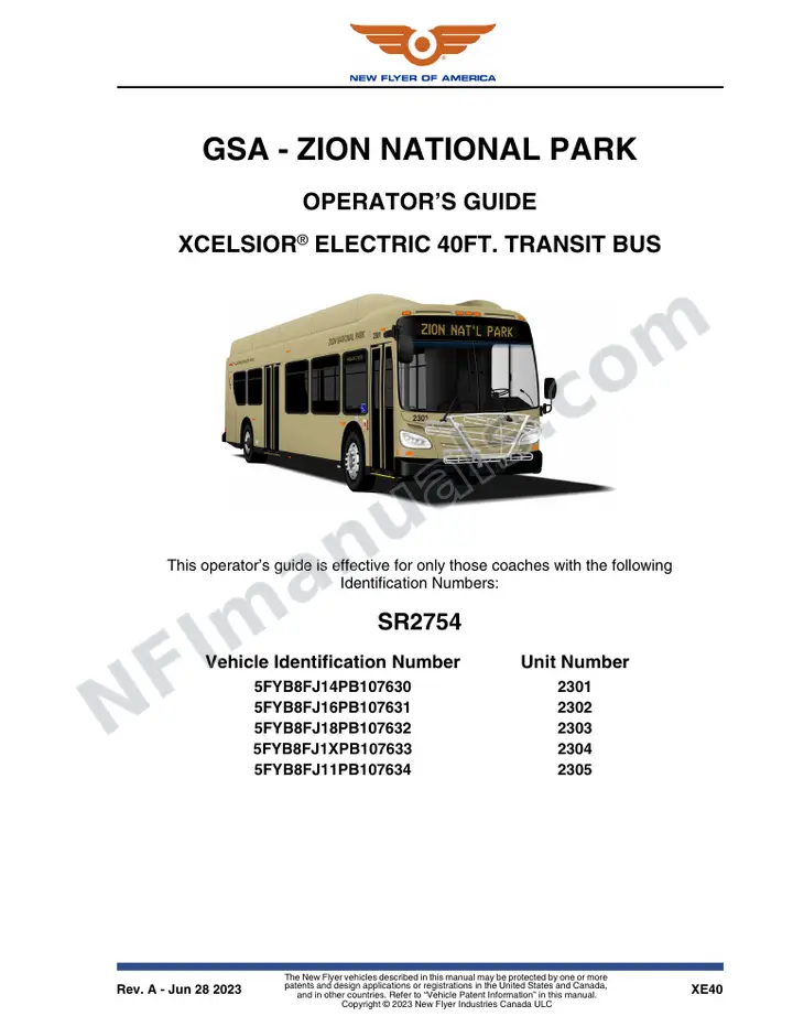 New Flyer XE40 Manual Package - GSA - Zion National Park included manual preview