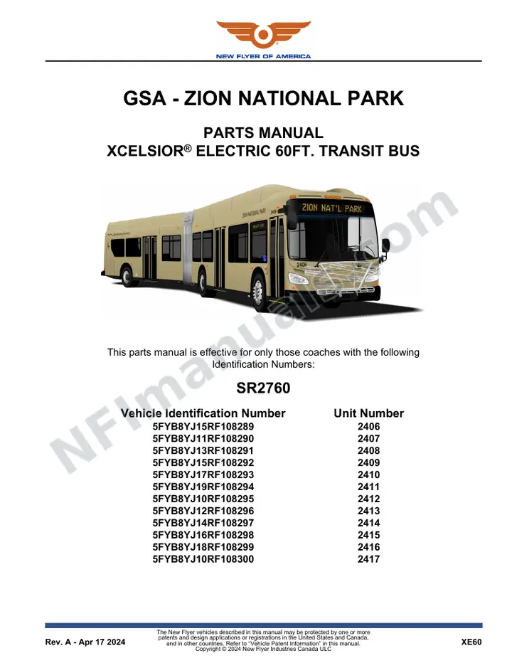 SR2760 Parts Manual, GSA - Zion National Park first-page preview