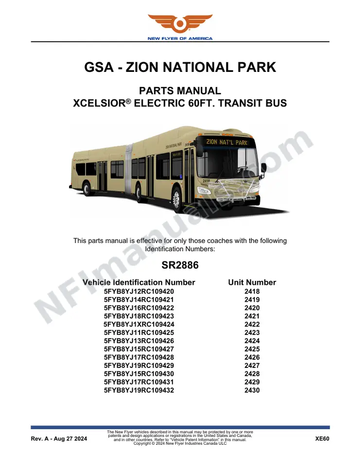 SR2886 Parts Manual, GSA - Zion National Park first-page preview