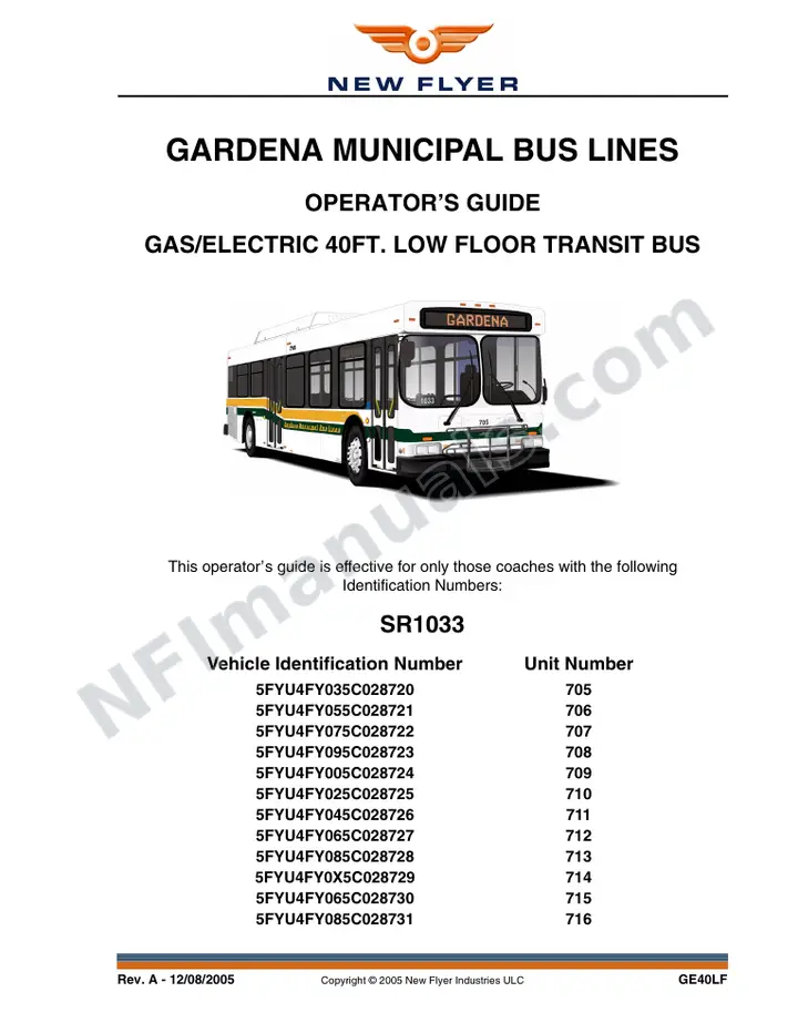 New Flyer GE40LF Manual Package - Gardena Municipal Bus Lines included manual preview