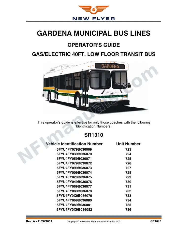 SR1310 Operator's Guide, Gardena Municipal Bus Lines first-page preview