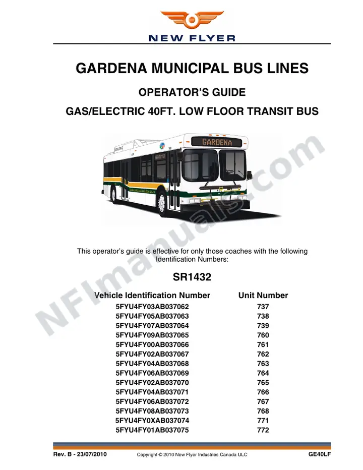SR1432 Operator's Guide, Gardena Municipal Bus Lines first-page preview
