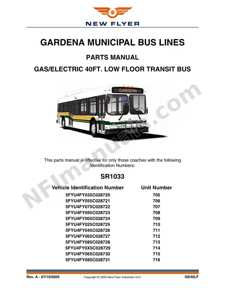 SR1033 Parts Manual, Gardena Municipal Bus Lines first-page preview