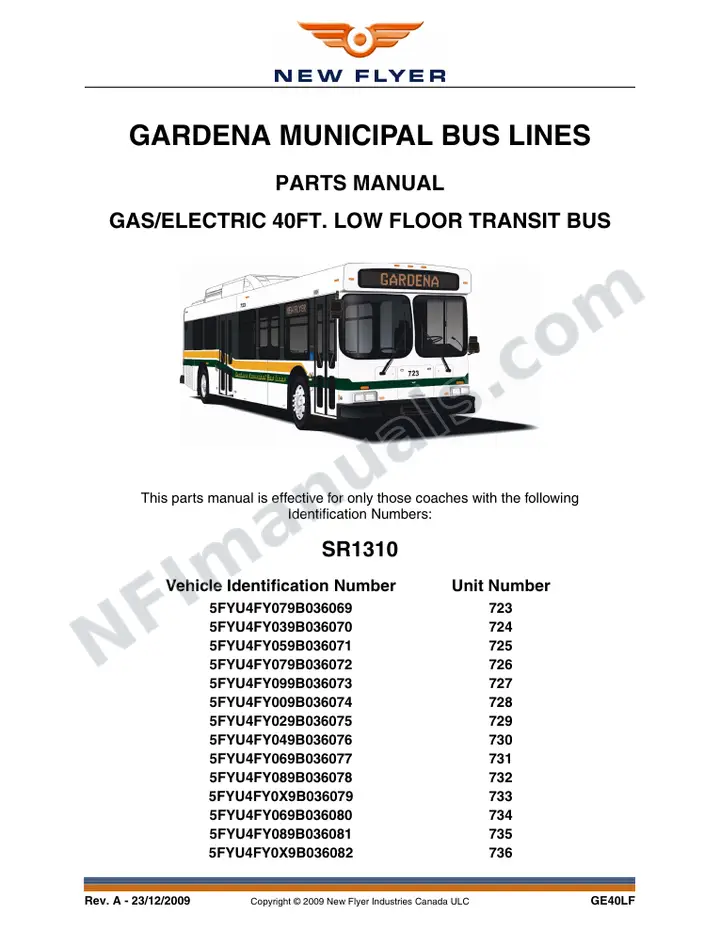 SR1310 Parts Manual, Gardena Municipal Bus Lines first-page preview