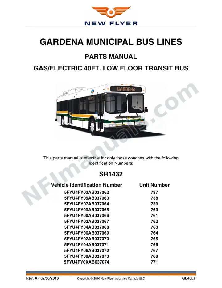 SR1432 Parts Manual, Gardena Municipal Bus Lines first-page preview