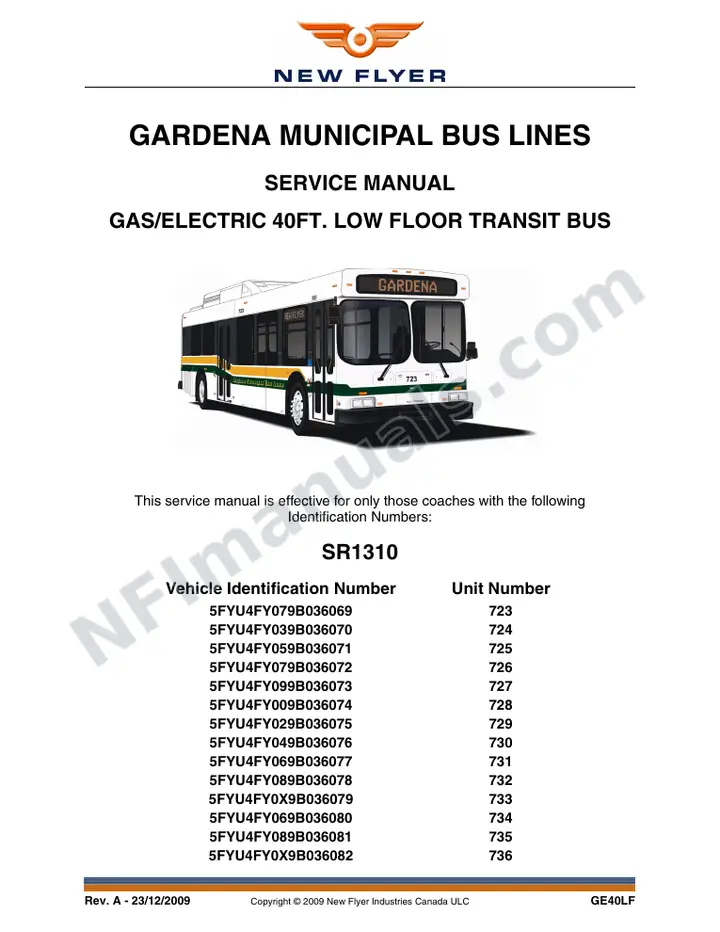 SR1310 Service Manual, Gardena Municipal Bus Lines first-page preview