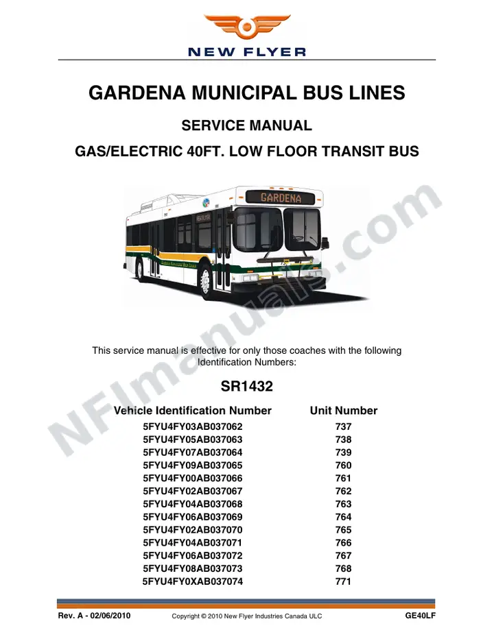SR1432 Service Manual, Gardena Municipal Bus Lines first-page preview