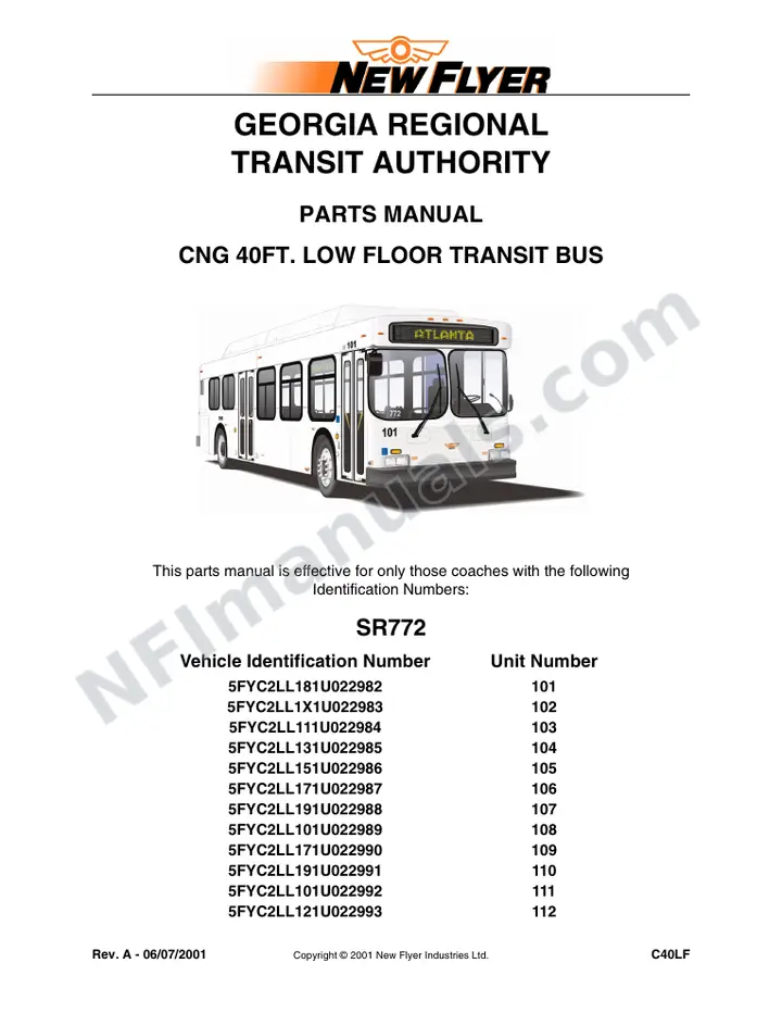 SR772 Parts Manual, Georgia Regional Transit Authority first-page preview