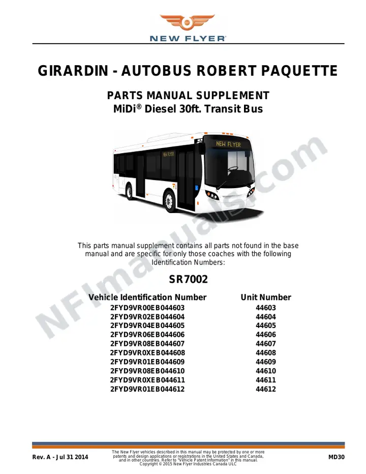 SR7002 Parts Manual, Girardin - Autobus Robert Paquette first-page preview
