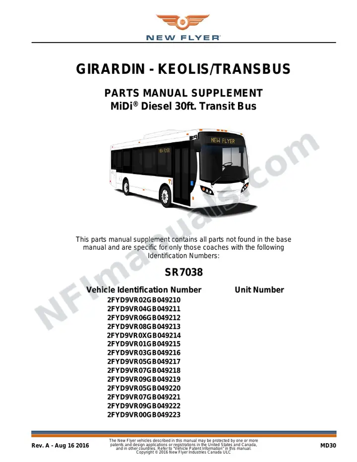 SR7038/7043 Parts Manual, Girardin - Keolis/Transbus first-page preview