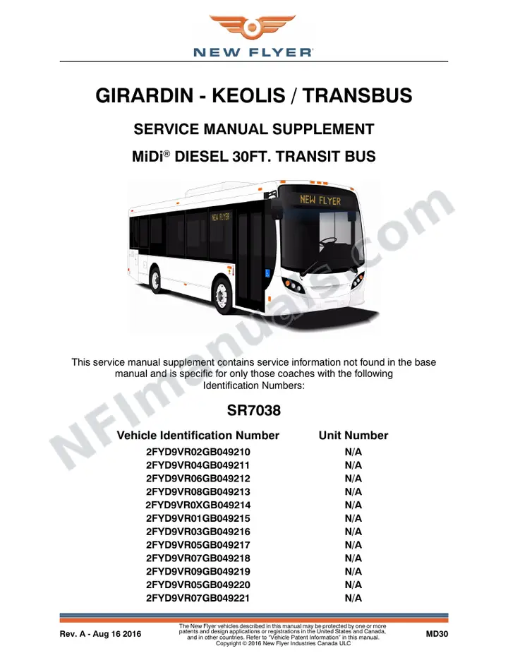New Flyer MD30 Manual Package - Girardin - Keolis & Transbus included manual preview